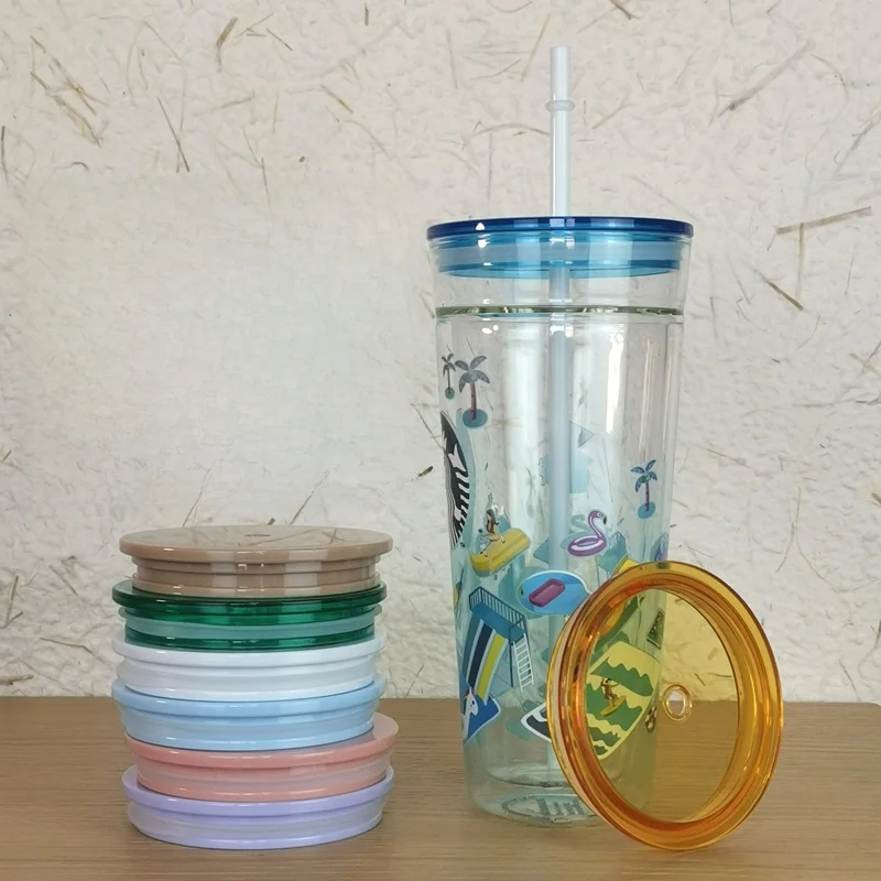 Starbus 59ml Double Layer Glass St Cup Lid Pure Color Plastic Heat Resistant St Lid Accories Leakproof Dining Ute...