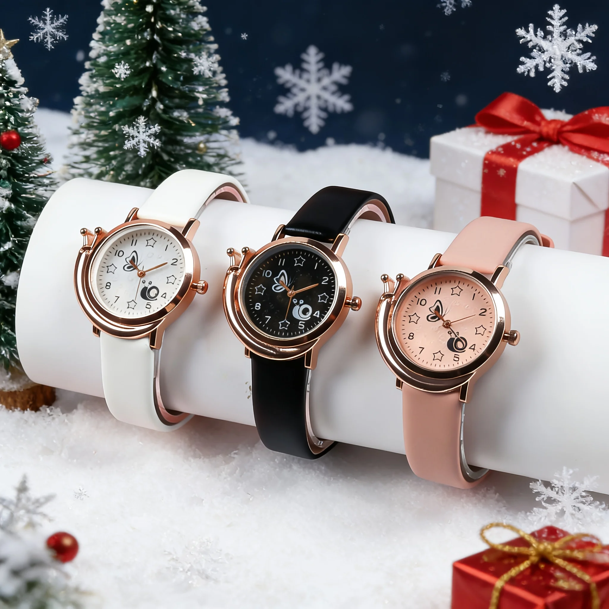 Fashion Rose Gold Plated Quartz Watch, Cute Cartoon Dial Analog Wristwatch for Daily Wear