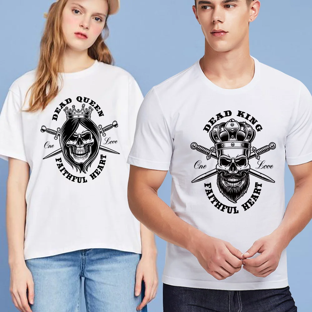 

2024 Summer King Queen Pattern Print Short Sleeve Trend Clothing Male T-Shirt Harajuku Hip Hop Clothing Men O-neck Pullover Tops