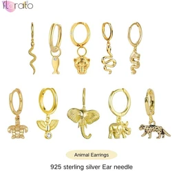 925 Sterling Silver Needle Vintage Animal Series Hoop Earrings for Women Snake/Elephant/Leopard Pendant Earrings Fashion Jewelry