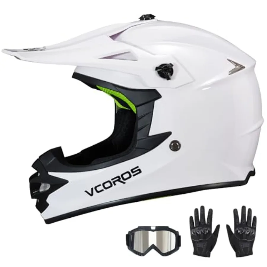 

dirt bike helmet for off-road ATV BMX UTV use, polycarbonate shell in matte black with DOT-approved safety, includes goggles an