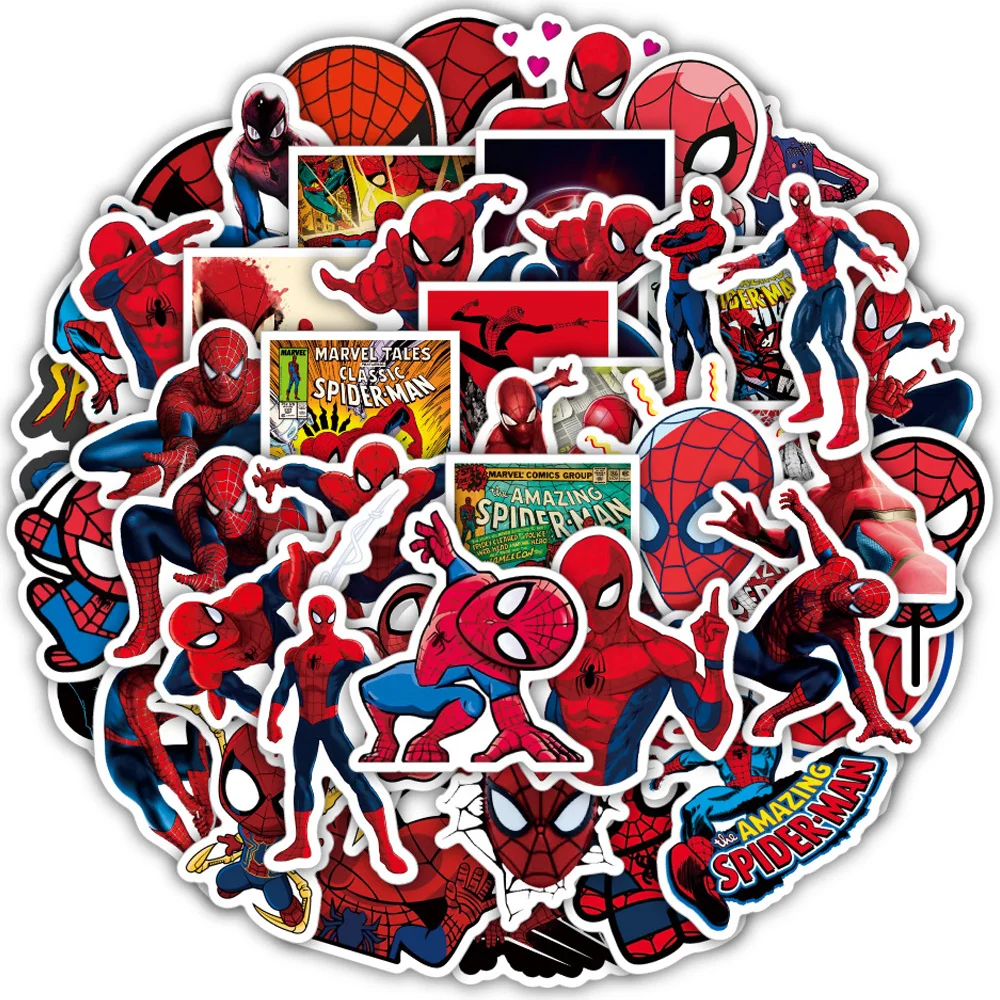 10/30/50pcs Disney Marvel Spiderman Cartoon Stickers for Laptop Skateboard Phone Luggage Graffiti Waterproof Kids Sticker Packs
