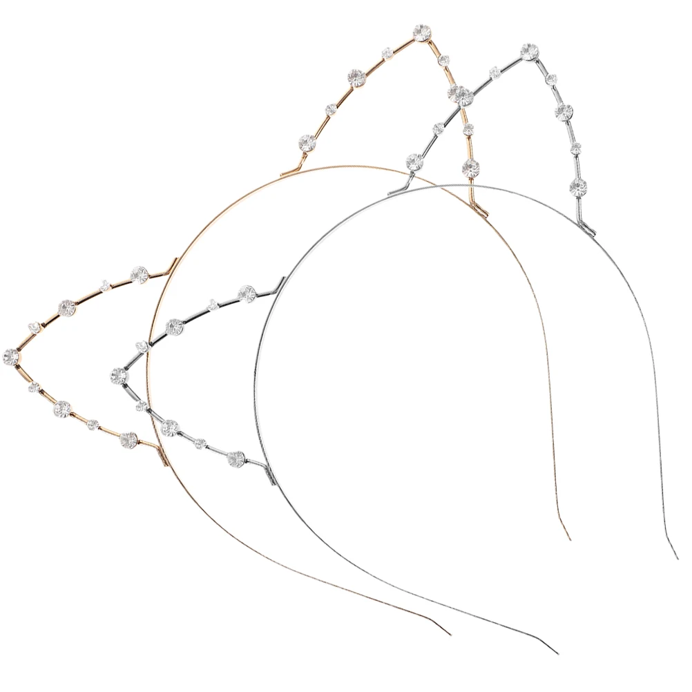 

2pcs Diamond Rhinestone Cat Ears Headband Hair Accessories Women Party Wedding Halloween Cosplay Metal Ornaments Hair Tools
