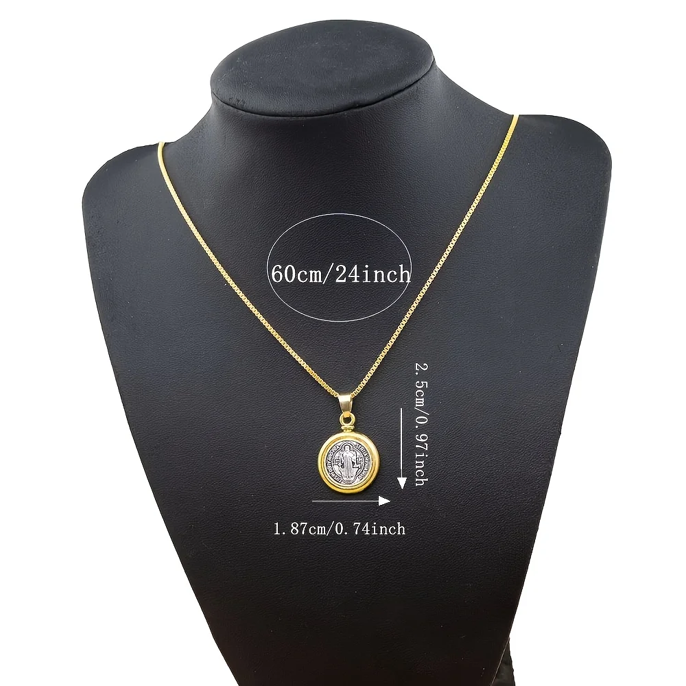 1pc Men Pendant Necklaces Saint St Benedict of Nursia Patron Necklace Medallion with Chain 24 Inches N1693 Father's Day Gifts - view 4