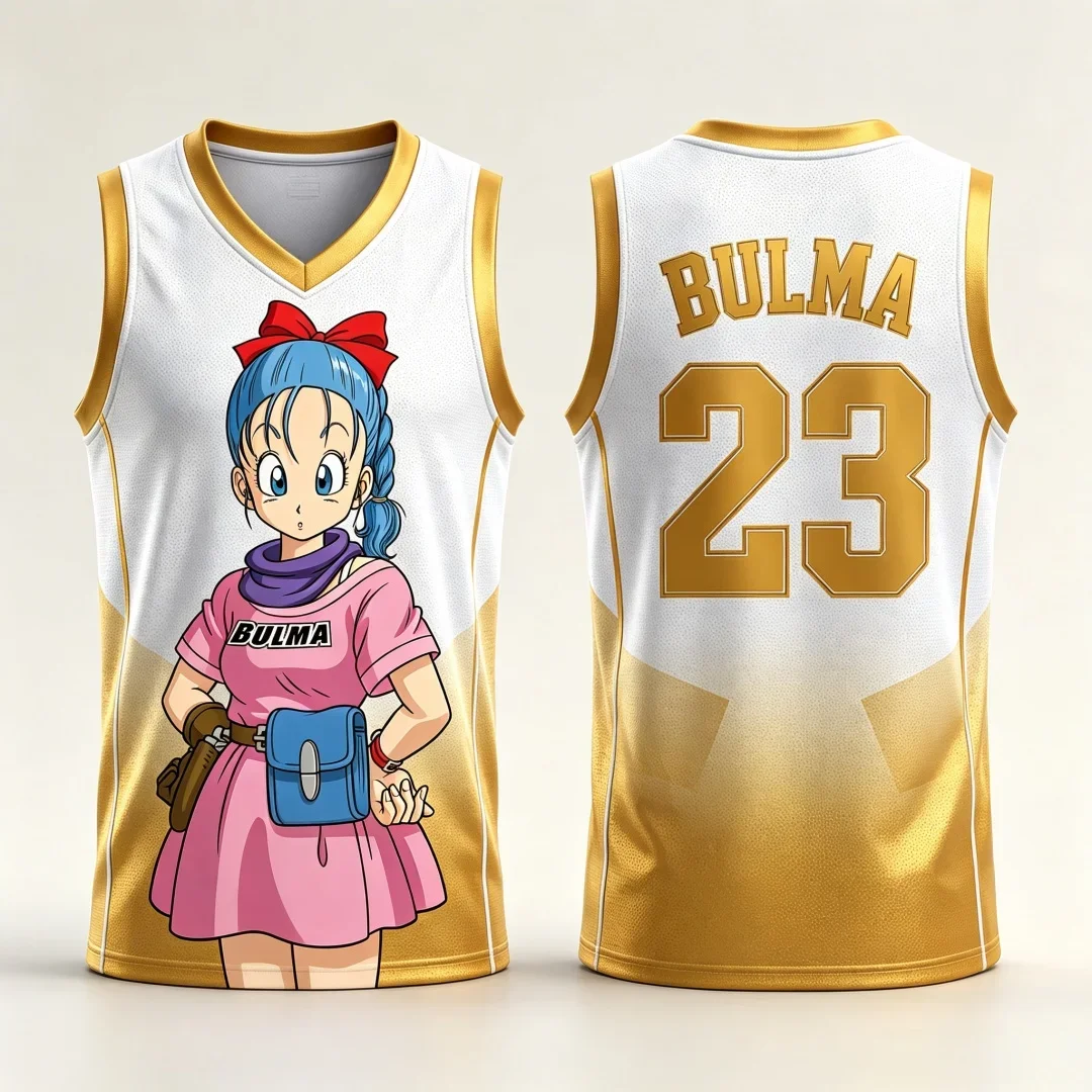2026/27 Dragon Ball Bulma Nr. 23 Basketball-Anzug Eltern-Kind 3D-Druck Sport-Tanktop Weiß Rosa Anime Streetwear Atmungsaktiv – Detail 5