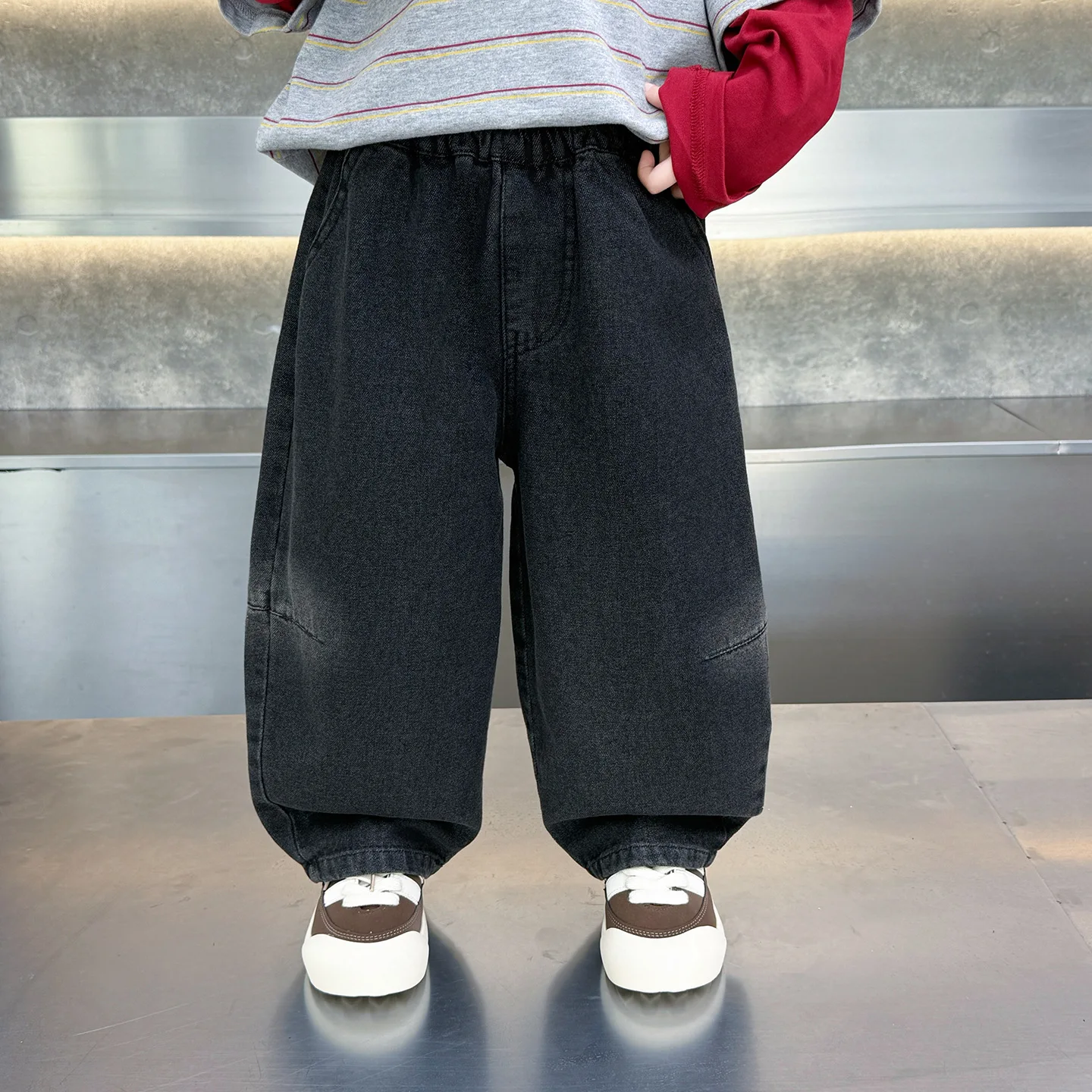 Spring Autumn Big Boys Jeans High Quality Black Kids Pants Loose Versatile Trousers 2-11 Years Children Straight Pants