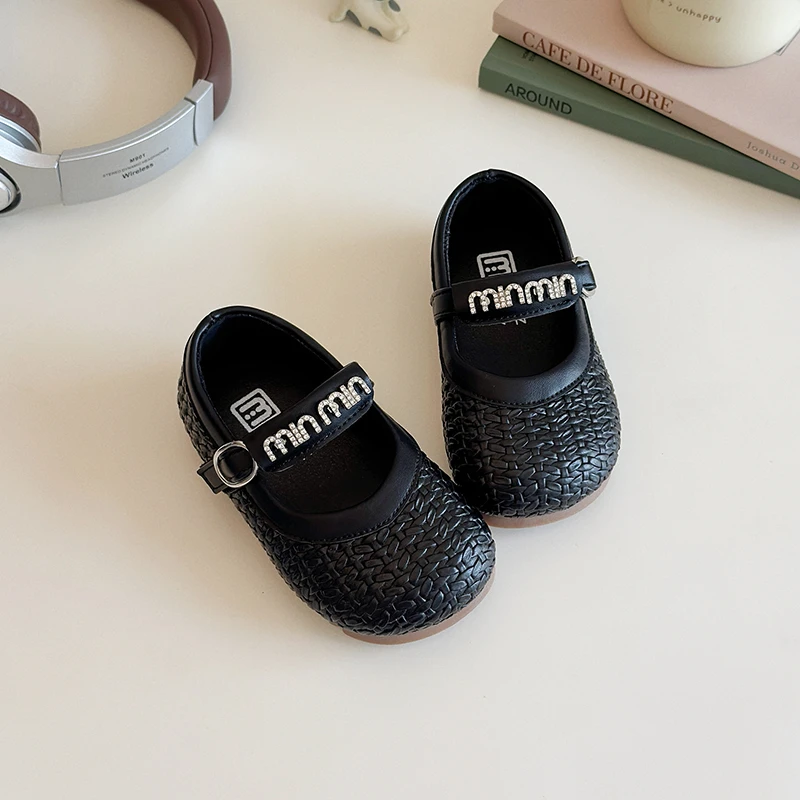 Girls PU Leather Shoes Spring Autumn New Children's Woven Soft Sole Princess Breathable Fashion Mary Jane School Student Loafers