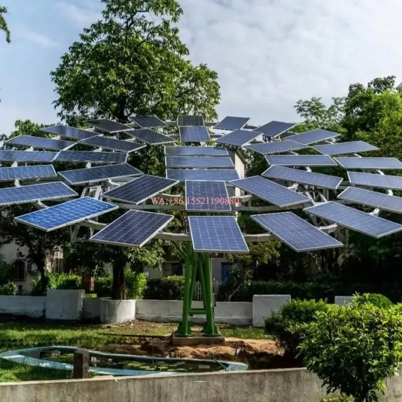 wmwmnu 2.6KW Sun Tracking Solar System PV Panel Tracker for Landscape Solar Tree Umbrella