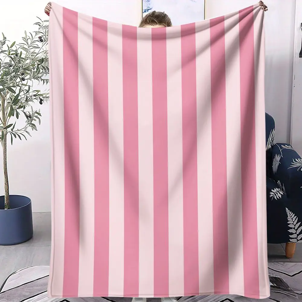 Pink Vertical Stripe Print Blanket Flannel Blanket Throw Blanket Warm Blanket Gift Blanket Sweet Girls Soft Bed Wrap
