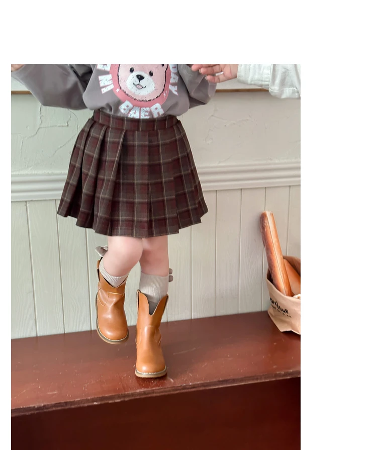 Girls Skirt Korean Academy Style Pleated Skirt New Children High Waist A-line Skirt Autumn Korean Simple Style Dress Fashion