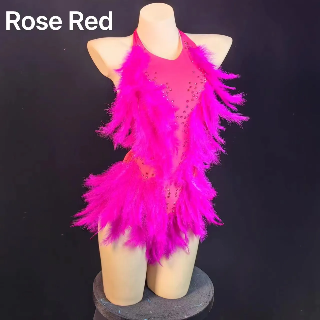 White Rhinestone Bodysuits Women Drag Queen Costumes With Feather Dance Singer Performance Backless Leotard Stunning Stage Wear