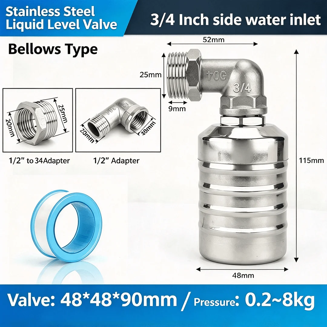 304 Edelstahl Automatisches Wasserstandskontroll-Schwimmerventil 1/2“ 3/4“ Automatische Abschaltung Mini-Schwimmerventil Ohne Stromversorgung Automatischer Wasserstandregler für Wassertanks und -türme – Detail 2