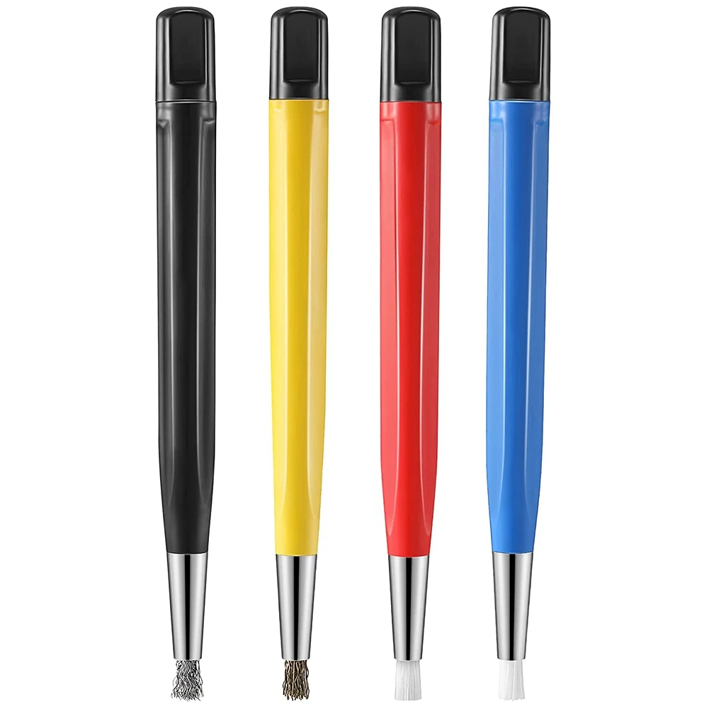 4Pcs/Set Rust Removal Brush Pen Glass Fiber / Brass /Steel /Nylon Brush Pen Shape Watch Parts Polishing Cleaning