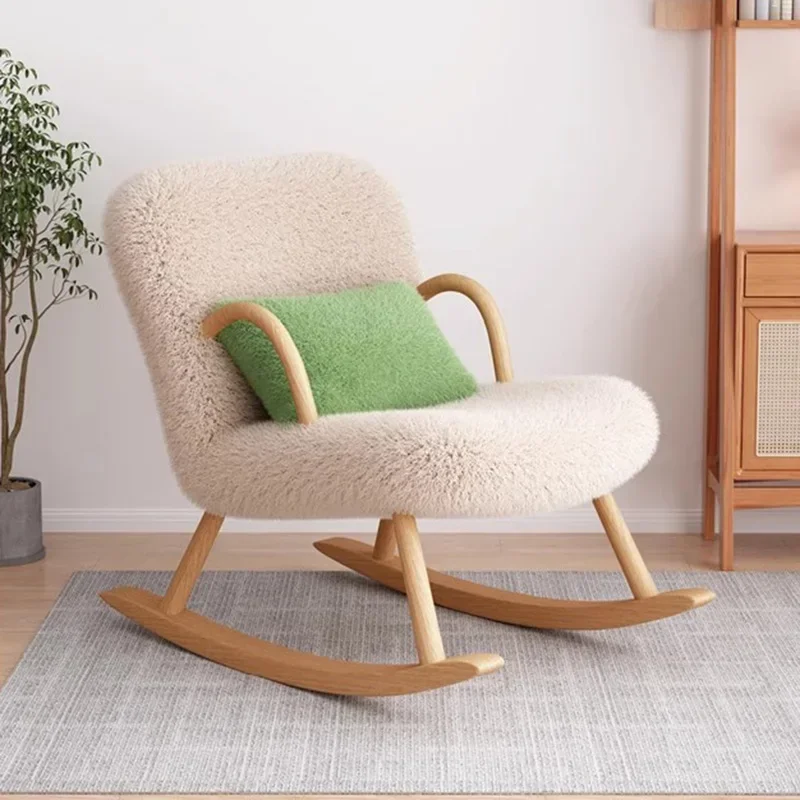 Cute Arm Living Room Chair Portable Fluffy Balcony Bedroom Rocking Chair Modern Minimalist Fauteuil Design Room Furniture