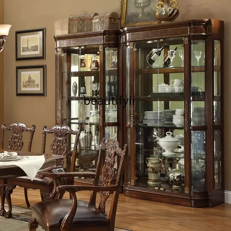 

cqyEuropean-Style Classical Two-Door Wine Cabinet Solid Wood Display Cabinet Glass Goods Jewelry Storage Cabinet