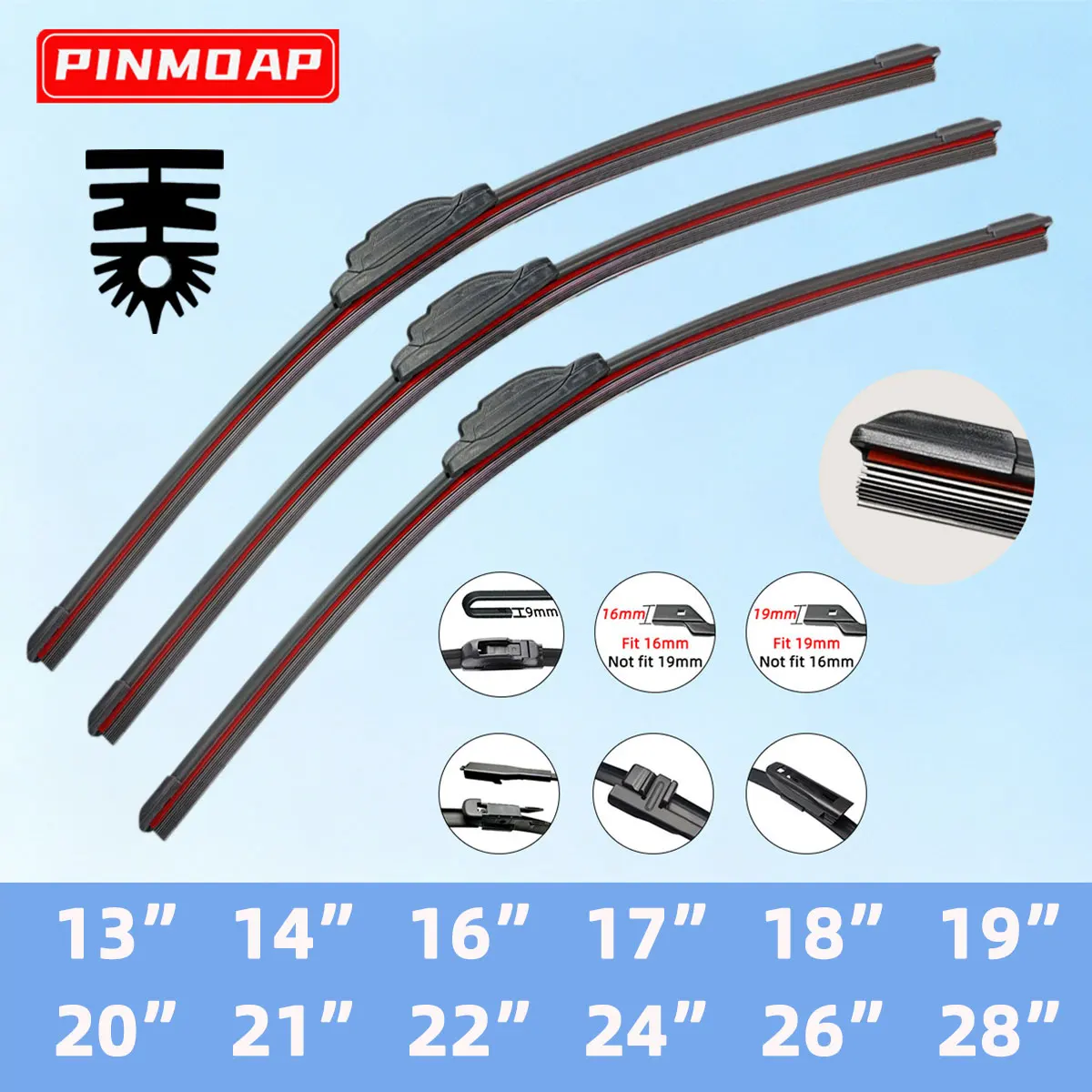 Auto-Scheibenwischer 11-Schichten-Gummi Ganzjahres-Frontscheibenwischer Zubehörteile 13" 14" 16" 17" 18" 19" 20" 21" 22" 24" 26" 28"
