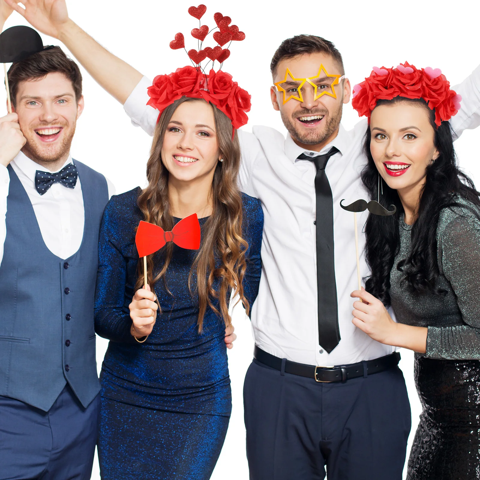 

2Pcs Red Rose Heart Hairbands Valentine Accessories Adults Party Floral Headdress Holiday Gift Women Girls Photo Props