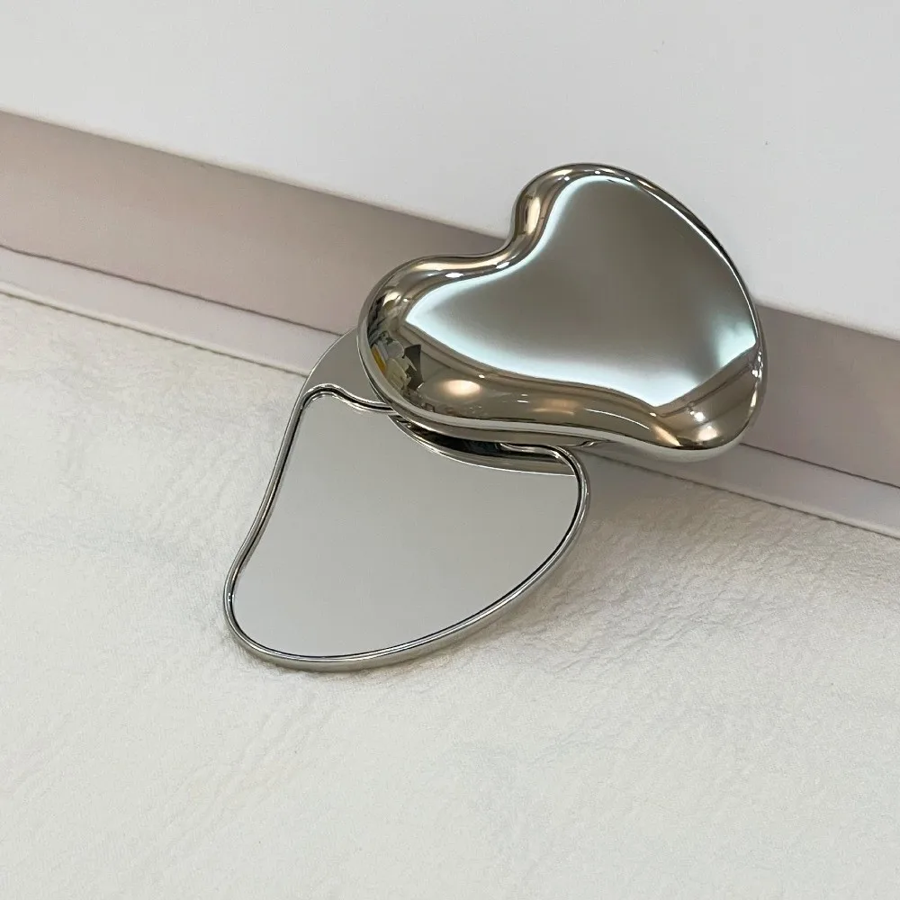 Miroir de maquillage pliable en métal tendance, non fragile, miroir compact de voyage portable, miroir double face, mini miroir mignon pour sac, petit miroir