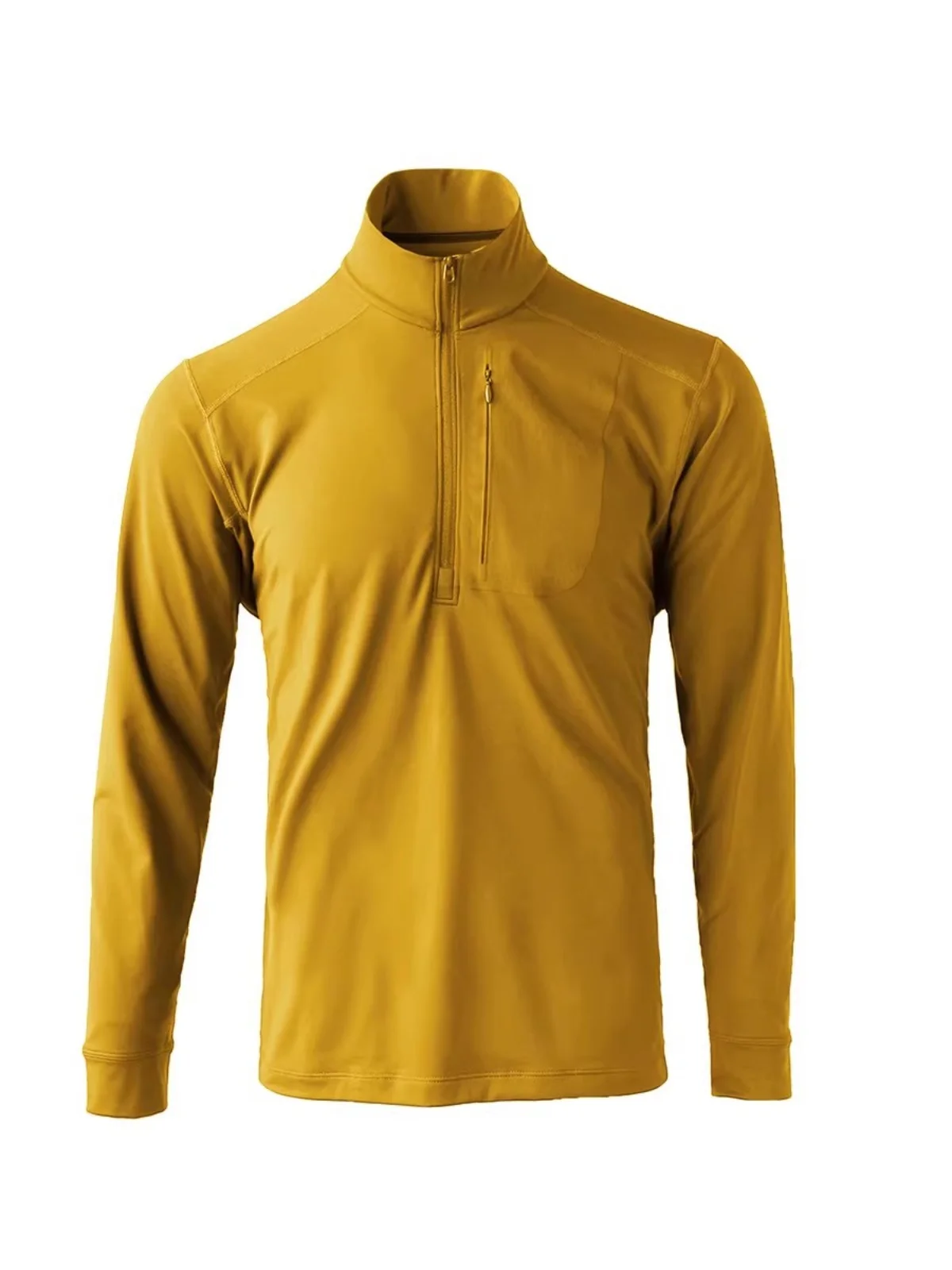 Men's Outdoor Fleece Long Sleeve Thermal Shirt Stand Collar Pull over T-Shirt Standard Fit Polyester Composite Elastic Fiber