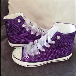 Original purple ribbon full diamond party espadrille handcrafted large size high top casual sports women's shoes 35-44