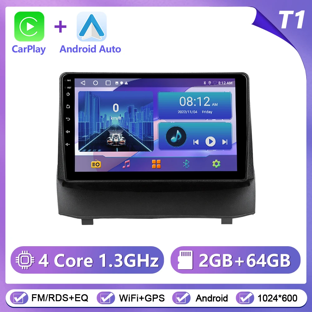 Podofo Draadloze CarPlay Android Auto Autoradio voor Ford Fiesta 2009-2014 Intelligent Autosysteem 6 + 128G WIFI GPS Autostereo
