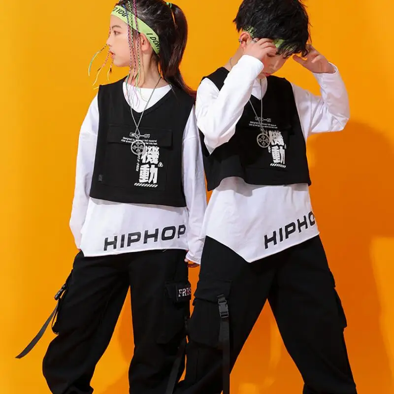 

T-Shirt Student Casual Sports Performance Tops Pants Set Children's Clothing Kawaii Girl Boy Cotton Street Dance Costume Vest