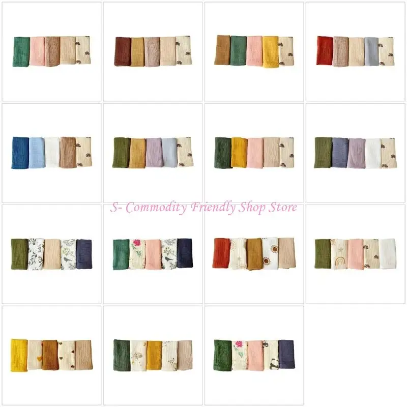 

85AE 5Pcs/set Newborns Bath Towel Cotton Handkerchief Breathable Washcloths Delicate Baby Skin Care Mouth Wipe Cloths