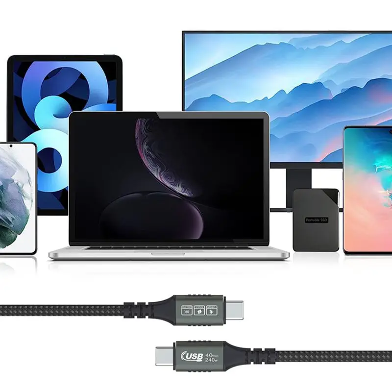 كابل USB4 40Gbps PD240W Thunderbolt4 8K @ 60 هرتز Type-C كابل شحن سريع Thunderbolt3 Type-C إلى C كابل نقل البيانات للهاتف