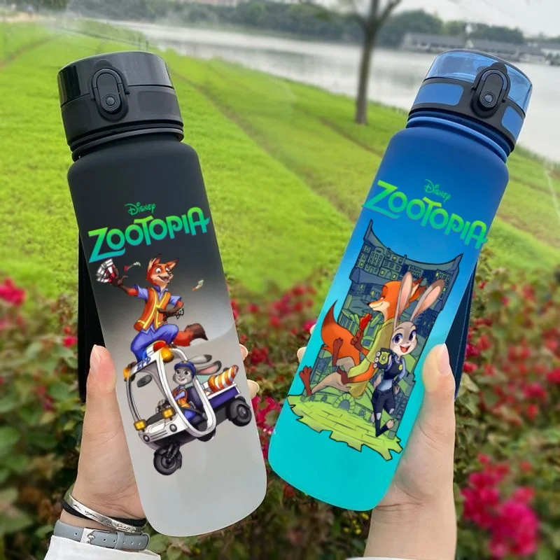 650MLZootopia  Cartoon Figure Water Cup Portable Children's  Plastic Outdoor Sports Large Capacity Anti-drip Water Bottle Gift