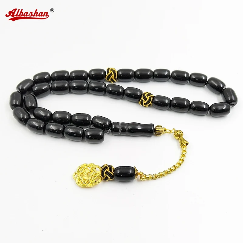 Tasbih natural black agate stone Barrel shape bracelet ramadan Gift Eid misbaha Braided  accessories metal design prayer beads
