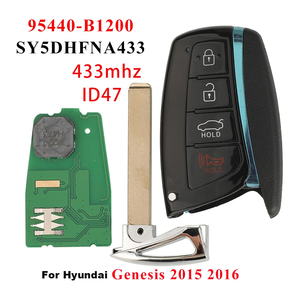 

Jingyuqin 95440-B1210 95440-B1200 Автомобильный ключ для Hyundai Genesis G80 2015-2017 Smart 433MH ID47 SY5DHFNA433 Брелок без ключа