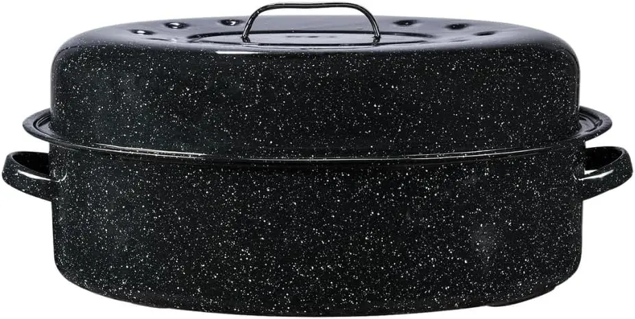 

19-Inch Covered Oval Roaster, 20 Lb Capacity - Enamel Steel Cookware, Dishwasher Safe & PFOA-Free for Even Heat Distribution