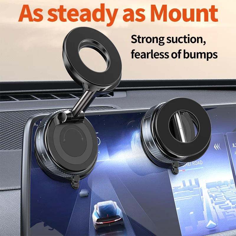 WONDRARISE Foldable 360° Rotating Magnetic Vacuum Car Mount for Smartphones - Aluminum Alloy, Ultra-Secure