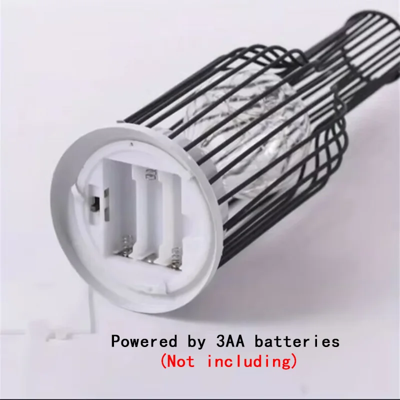 1PC 실내 철 와이어 케이지 디자인 야간 조명, 배터리 구동 LED 램프, 침실, 거실 장식 테이블 조명
