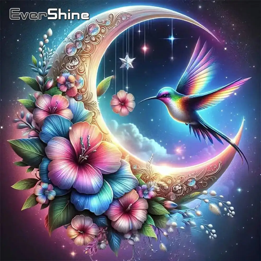 Evershine Tier Diamant Malerei Vogel Muster für Erwachsene Anfänger Diamant Mosaik Mond Stickerei Blume Urlaub Geschenke