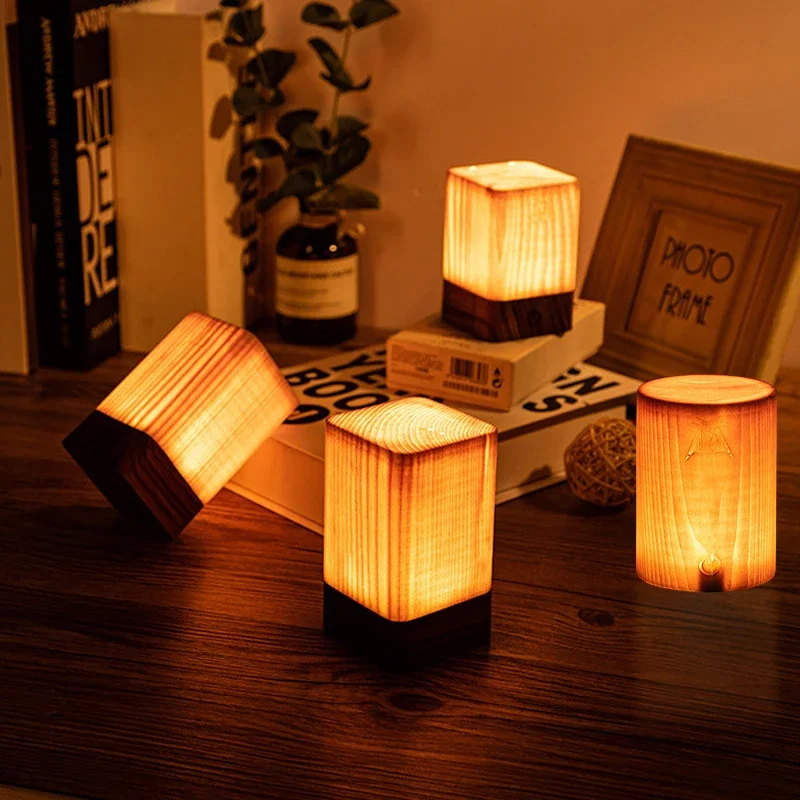 Wood LED Night Light Minimalist Bedroom Bedside Touch Induction Lamp - Creative Gift Desk Lamp