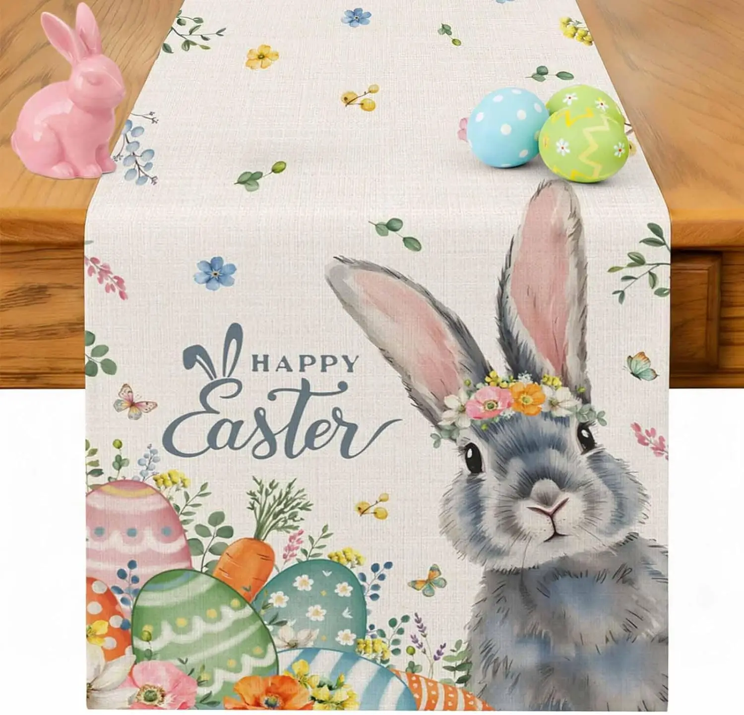 

Льняная дорожка для стола Happy Easter, декор для праздничной вечеринки, весенние акварельные цветы, кухонные дорожки для обеденного стола, пасхальные украшения