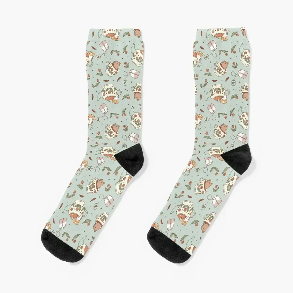 

Guinea pig and capybara Tea Party Pattern, Bubu and Moonch Socks cotton cycling golf Men's Socks Luxury Women's