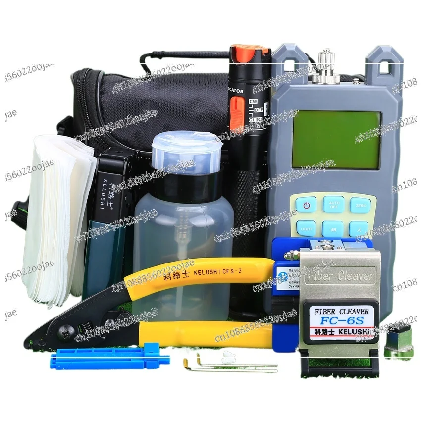 Fiber Optic Tool Kit 19pcs/set with FC-6S Cleaver and Optical Power Meter Visual Fault Locator 10mW Fiber Cable Tester Tools