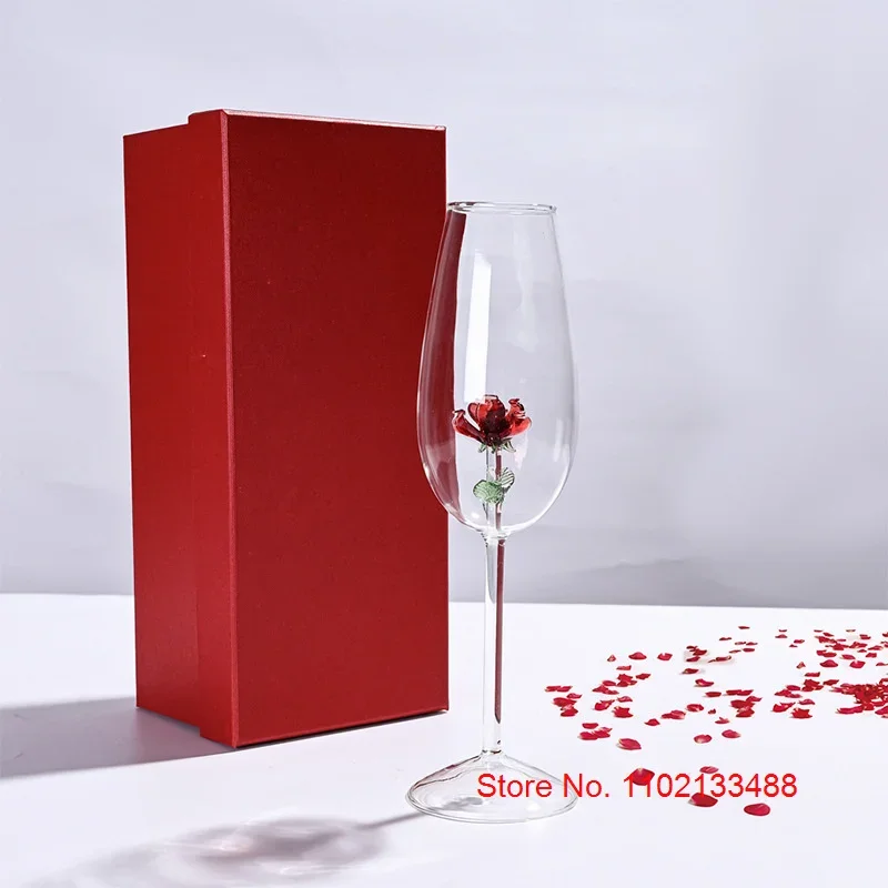 Crystal Champagne Glass With Rose Inside Creative Wine Gift Wedding Party Wine Glasses Romantic Champagne Flutes Bordeaux Goblet