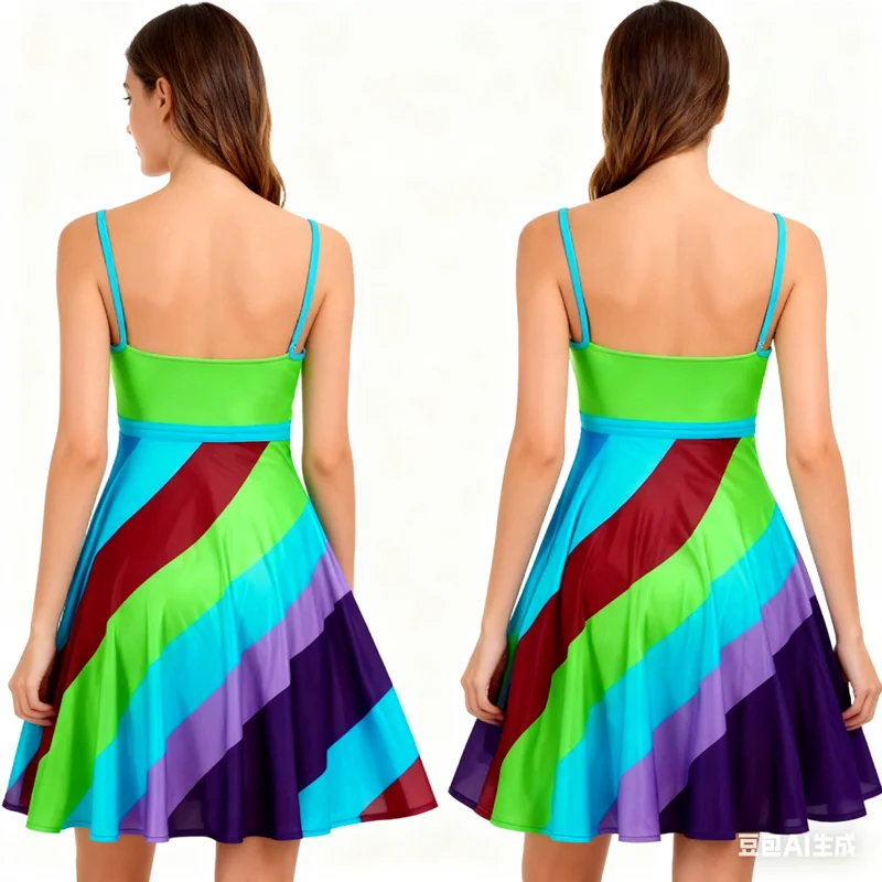 Suddenly 30 Cosplay Halter Green Mini Swimming Skirt Backless Sexy V Neck Summer Beach Sundress Vintage Party Dress Streetwear view 3