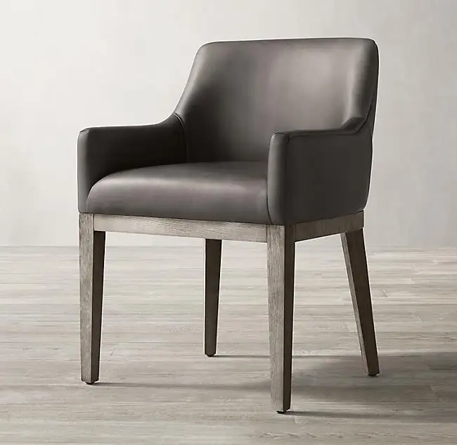 American rural retro furniture Italian light luxury oil wax leather dining chair American RH chair Nordic simple
