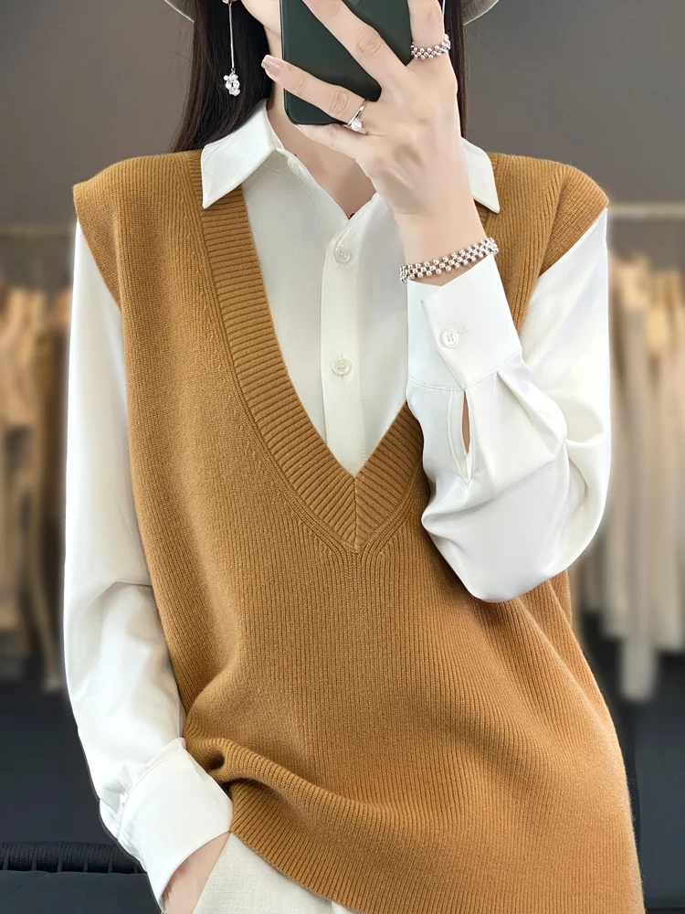 Oversize New Arrival Sweater Vest Loose Fitting Worsted Wool Sleeveless Vest For Women High Elasticity Clothes Knitted Waistcoat