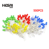 500PCS/lot 5 Colors F5 5MM Round LED Assortment Kit Ultra Bright Diffused Green/Yellow/Blue/White/Red Light Emitting Diode