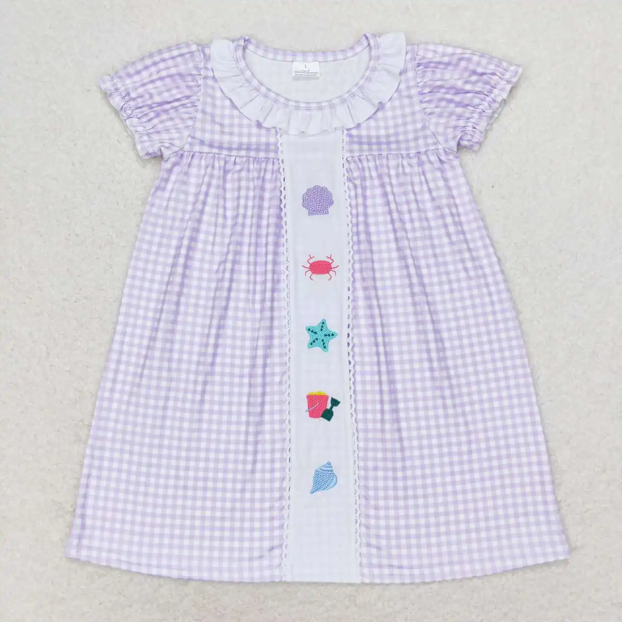 

Boutique Baby Girls purple seashell Dress Wholesale Clothing Children Kids short sleeves embroidery twirl Skirts summer clothes