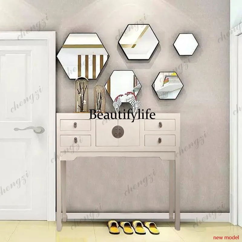 AB03  European solid wood modern simple entrance cabinet, white corridor table against the wall when entering the door