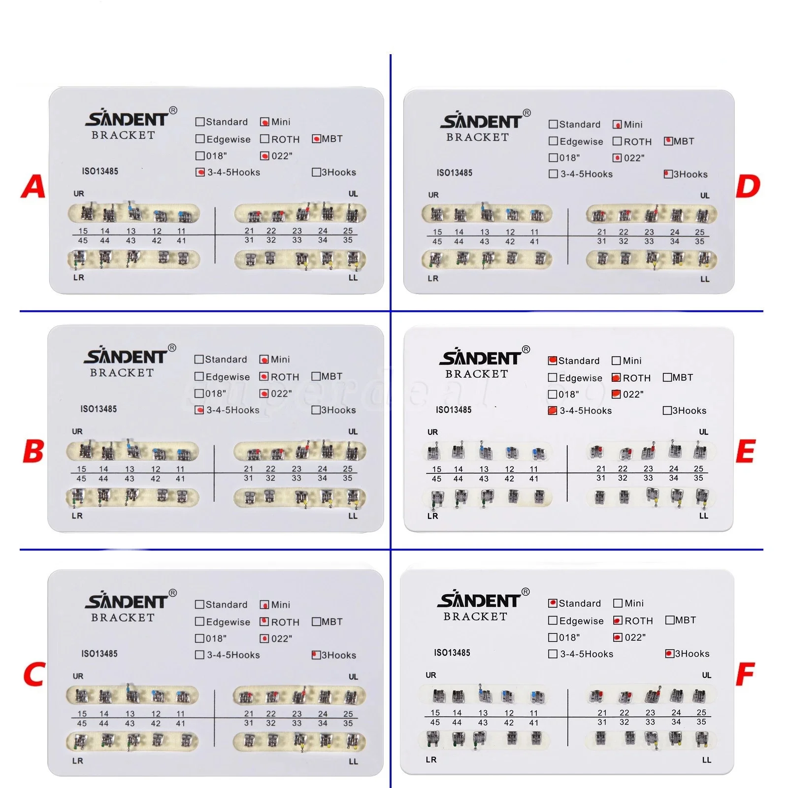 

1Pack/20PCS Dental Orthodontic Brackets Braces Mini/Standard Roth/ MBT Slot.022 3-4-5 Hooks