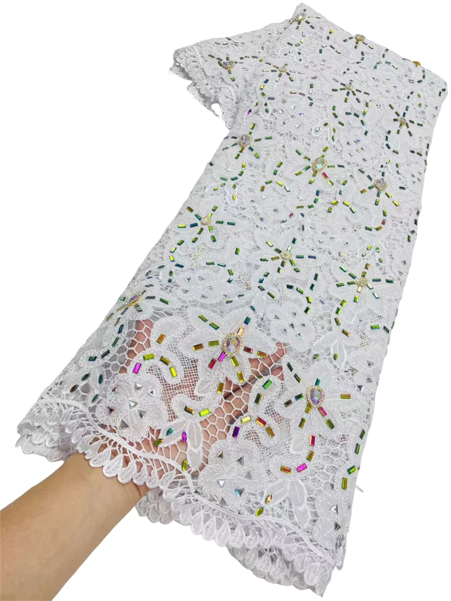

Элитное кружево гипюр с пятью видами камней, водорастворимое, для самостоятельного изготовления свадебных нарядов, 2026, вышитое африканское кружево, элегантное вечернее платье