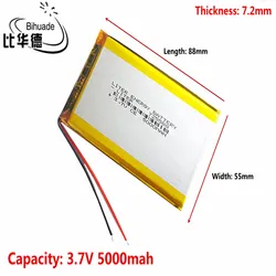 3.7V 5000mAh 725588 Lithium Polymer Li-Po li ion Rechargeable Battery Lipo cells For Bluetooth speaker GPS Tachograph Car Camera