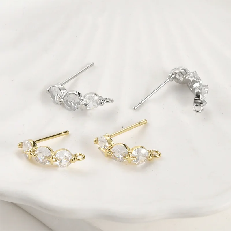 Copper-plated 14k Gold Color-preserving Zircon Curved Star Stud Earrings DIY Handmade Earrings Accessories Material